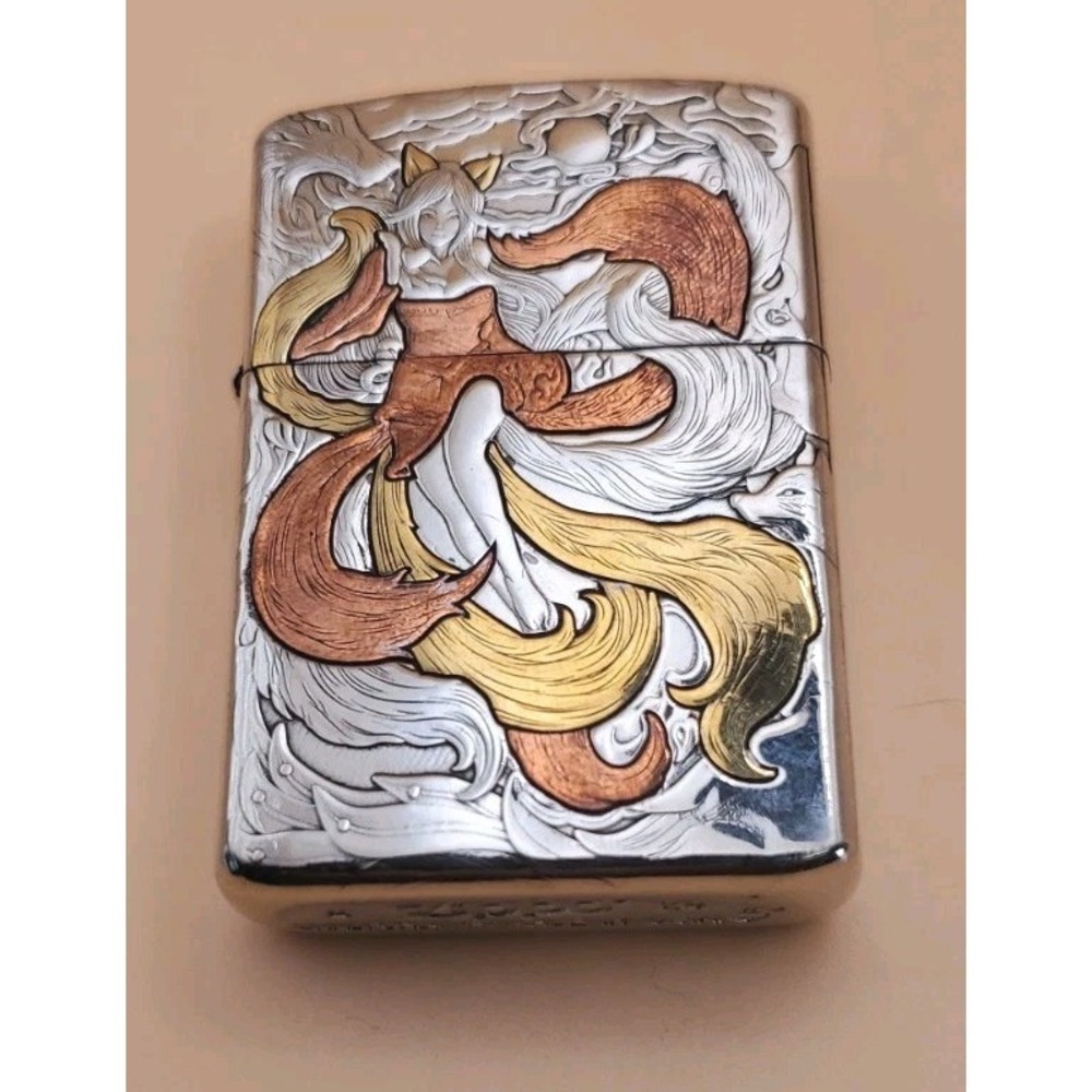 Zippo Lighter With A Double Sided Engraved Tri ColorSexy Lady Polished Chrome